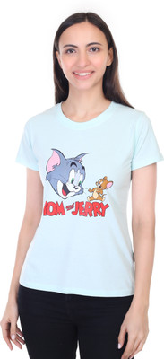 ROYAL LIYO Printed, Typography Women Round Neck Light Blue T-Shirt