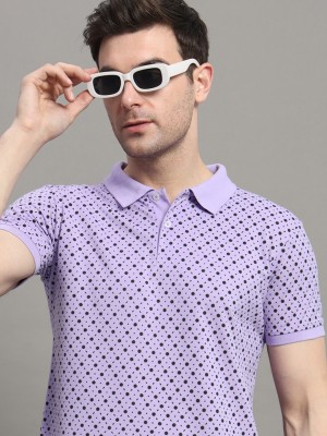 R ARHAN Solid Men Polo Neck Purple T-Shirt