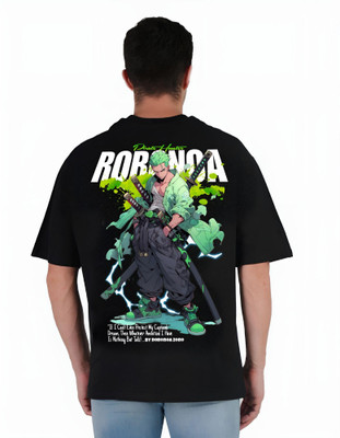 Mr Anime Printed Men Round Neck Reversible Black T-Shirt