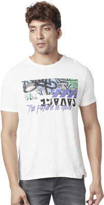 PEOPLE Printed Men Round Neck White T-Shirt