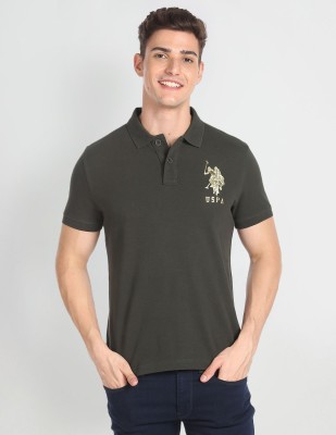 U.S. Polo Assn. Denim Co. Solid Men Polo Neck Green T-Shirt