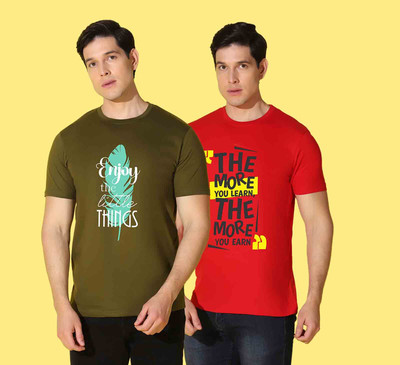 WOOSTRO Printed, Solid Men Round Neck Multicolor T-Shirt