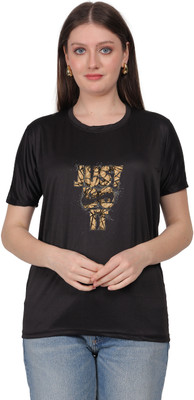 SAURABHQ Graphic Print Women Round Neck Black T-Shirt