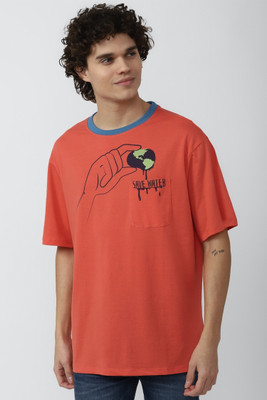 FOREVER 21 Printed Men Round Neck Red T-Shirt