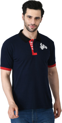 Hero Motocorp Solid Men Polo Neck Blue T-Shirt