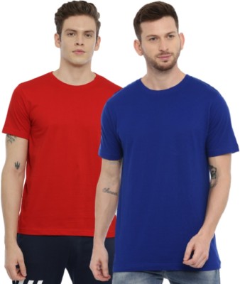 Smookyarora Solid Men Round Neck Dark Blue, Red T-Shirt
