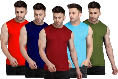 UDI n ADI Solid Men Round Neck Maroon, Navy Blue, Red, Light Blue, Dark Green T-Shirt