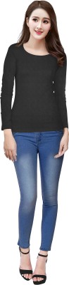 HRJ CREATION Solid Women Round Neck Black T-Shirt