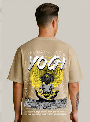 Hazuku Printed, Graphic Print, Typography Men Round Neck Beige T-Shirt