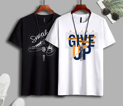 SUPERSQUAD Typography Men Round Neck Black, White T-Shirt