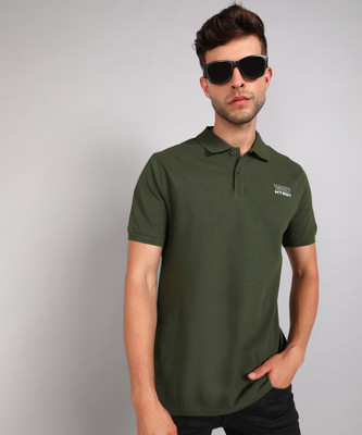 METRONAUT Solid Men Polo Neck Dark Green T-Shirt