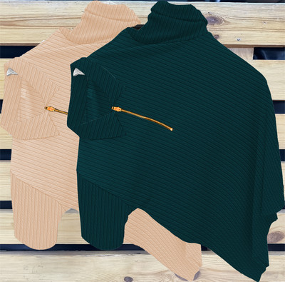 KAJARU Self Design Men Polo Neck Beige, Dark Green T-Shirt