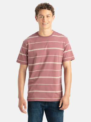 JOCKEY Striped Men Round Neck Brown T-Shirt
