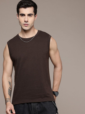 Moda Rapido Solid Men Round Neck Brown T-Shirt