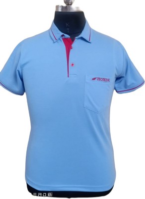 SRI SAI SRINIVASA FABRICS Printed Men Polo Neck Light Blue T-Shirt