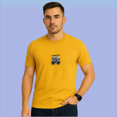 Atraye Graphic Print Men Round Neck Yellow T-Shirt