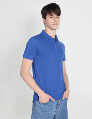 FLYING MACHINE Solid Men Polo Neck Blue T-Shirt