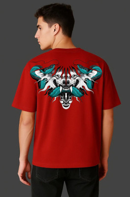 Dripghost Solid Men Round Neck Red T-Shirt