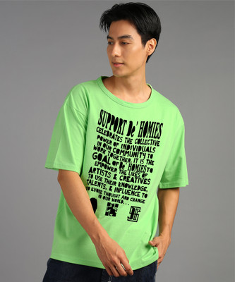 GLOBAL NOMAD Printed Men Round Neck Light Green T-Shirt
