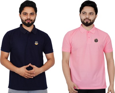 La Milano Solid Men Polo Neck Pink T-Shirt