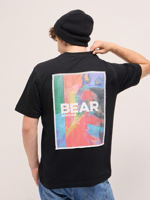 THE BEAR HOUSE Graphic Print Men Round Neck Black T-Shirt