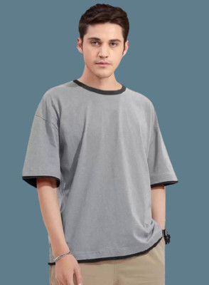 OXRYZER Solid Men Round Neck Grey T-Shirt