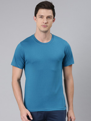 RUPA JON Solid Men Crew Neck Blue T-Shirt