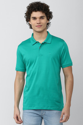 PETER ENGLAND Solid Men Polo Neck Green T-Shirt