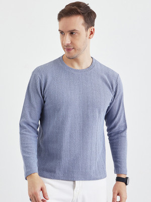 PIVL Self Design Men Round Neck Blue T-Shirt