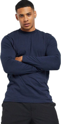 Styvibe Solid Men Round Neck Blue T-Shirt