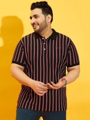 bigbanana Striped Men Polo Neck Black T-Shirt