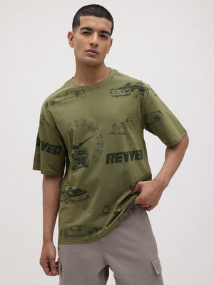 Roadster Printed Men Round Neck Green T-Shirt