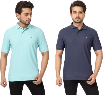 Wild Cops Solid Men Polo Neck Light Green, Dark Blue T-Shirt