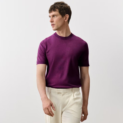 Montequinto Solid Men Round Neck Purple T-Shirt
