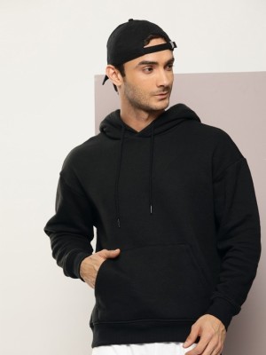 R RIDACHY Solid Men Hooded Neck Black T-Shirt