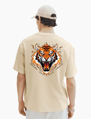 BubbleTwyst Graphic Print Men Round Neck Beige T-Shirt