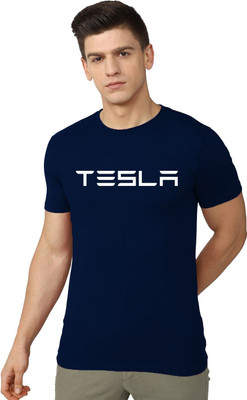 RULEDBYSUN Typography Men Round Neck Navy Blue T-Shirt