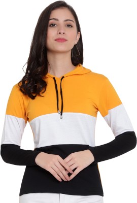 HKS Fashion Colorblock Women Hooded Neck Yellow T-Shirt