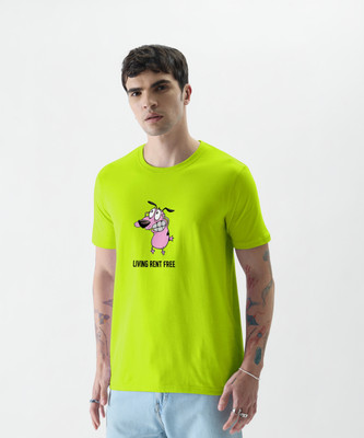 The Souled Store Printed Men Round Neck Light Green T-Shirt
