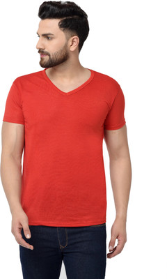Moordale Fab Solid Men V Neck Red T-Shirt