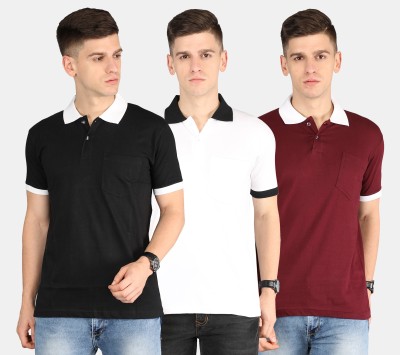 Fleximaa Solid Men Polo Neck Multicolor T-Shirt