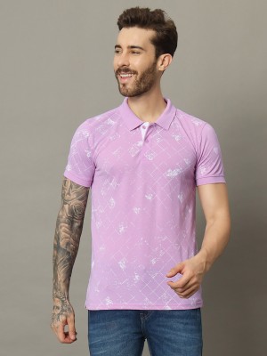 METRONAUT Printed Men Polo Neck Purple T-Shirt