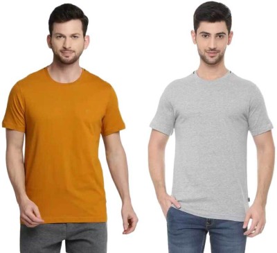 VAN HEUSEN Solid Men Round Neck Yellow, Grey T-Shirt