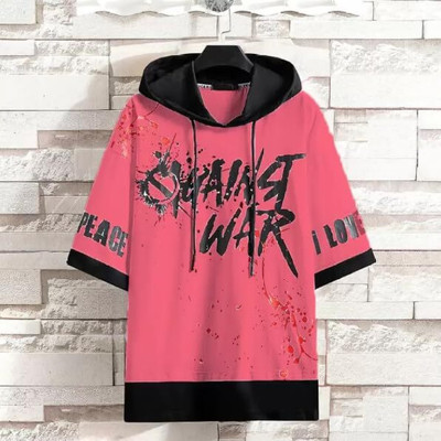 cnw Graphic Print Men Hooded Neck Pink T-Shirt