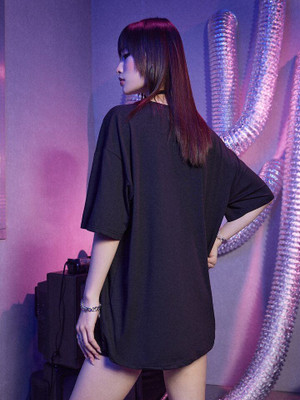 R Heaven Fashions Solid Women Round Neck Black T-Shirt