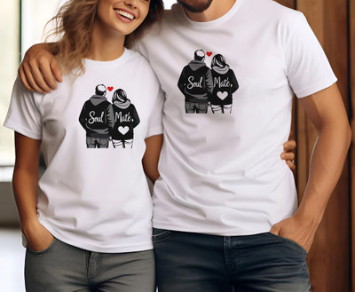 Binayak Printed Couple Round Neck White T-Shirt
