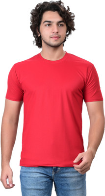 FASHIONSRENU Solid Men Round Neck Red T-Shirt