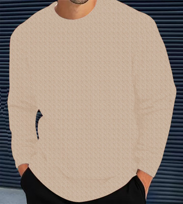 KAJARU Self Design Men Round Neck Beige T-Shirt