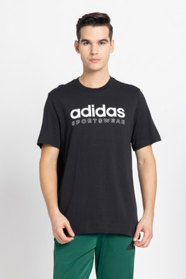 ADIDAS Printed Men Round Neck Black T-Shirt