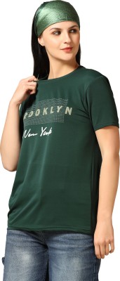 TAGDO Printed, Typography Women Round Neck Green T-Shirt